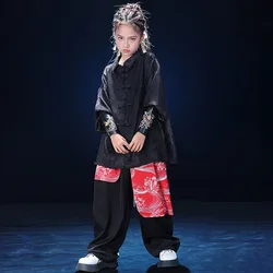 Chinoiserie Boys Street Dance Long Sleeve Printed Shirt +Wide Leg Pants Girls Hip Hop Martial Arts Performance Jazz Streetwear