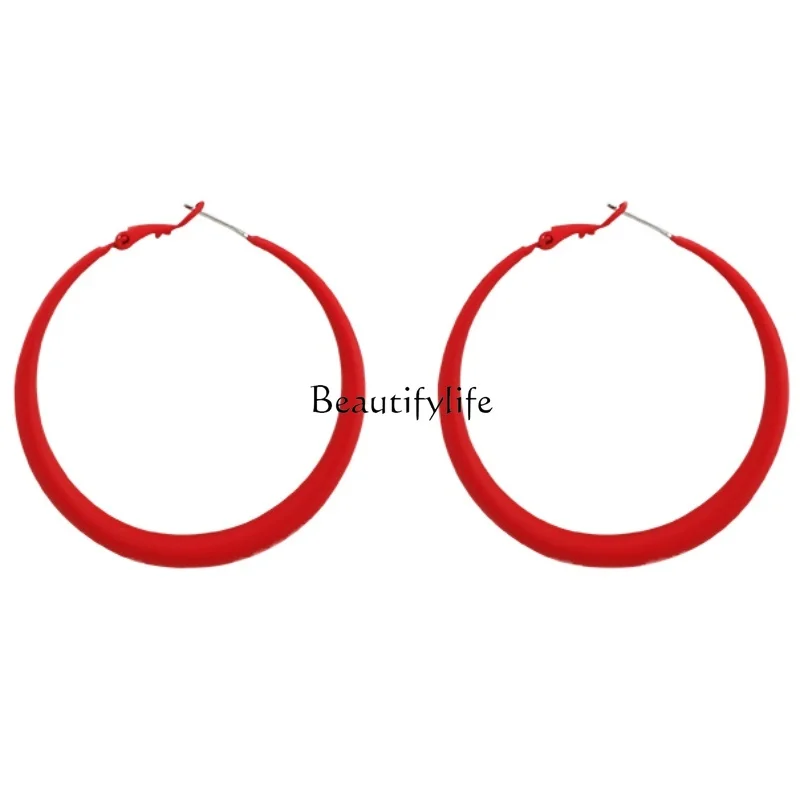 

Red Big Circle Special-Interest Design Light Luxury High Sense Exaggerated Earrings Simple Bracelet