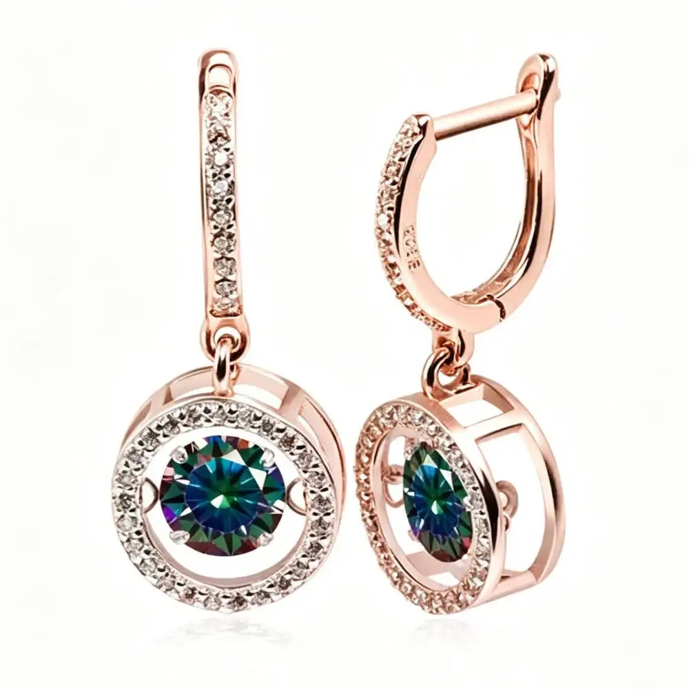 925 Silver Long Bar Double Halo Dangle Rose Gold Color Earrings Multi Color D VVS1 Moissanite Statement Fine Jewelry For Women