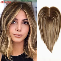 Golden Brown Blonde Mixed Remy Human Hair Toppers Lace Base Clips in Hair 10 Inches 100% Remy Human Hair Toppers for White Women
