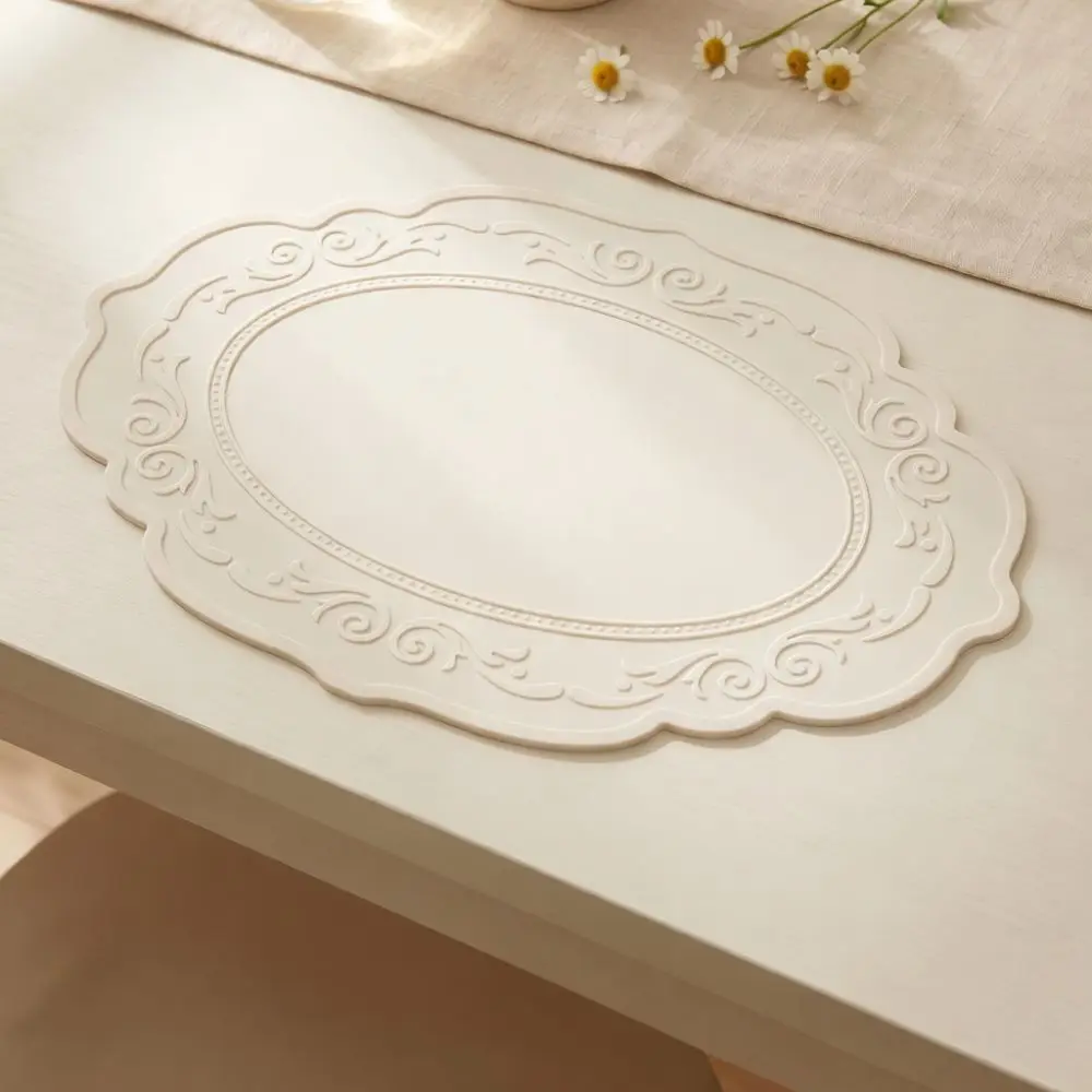 European Style Silicone Placemat Embossed Relief Heat Insulation Pad Non Slip Kitchen Dining Table Decoration Coaster