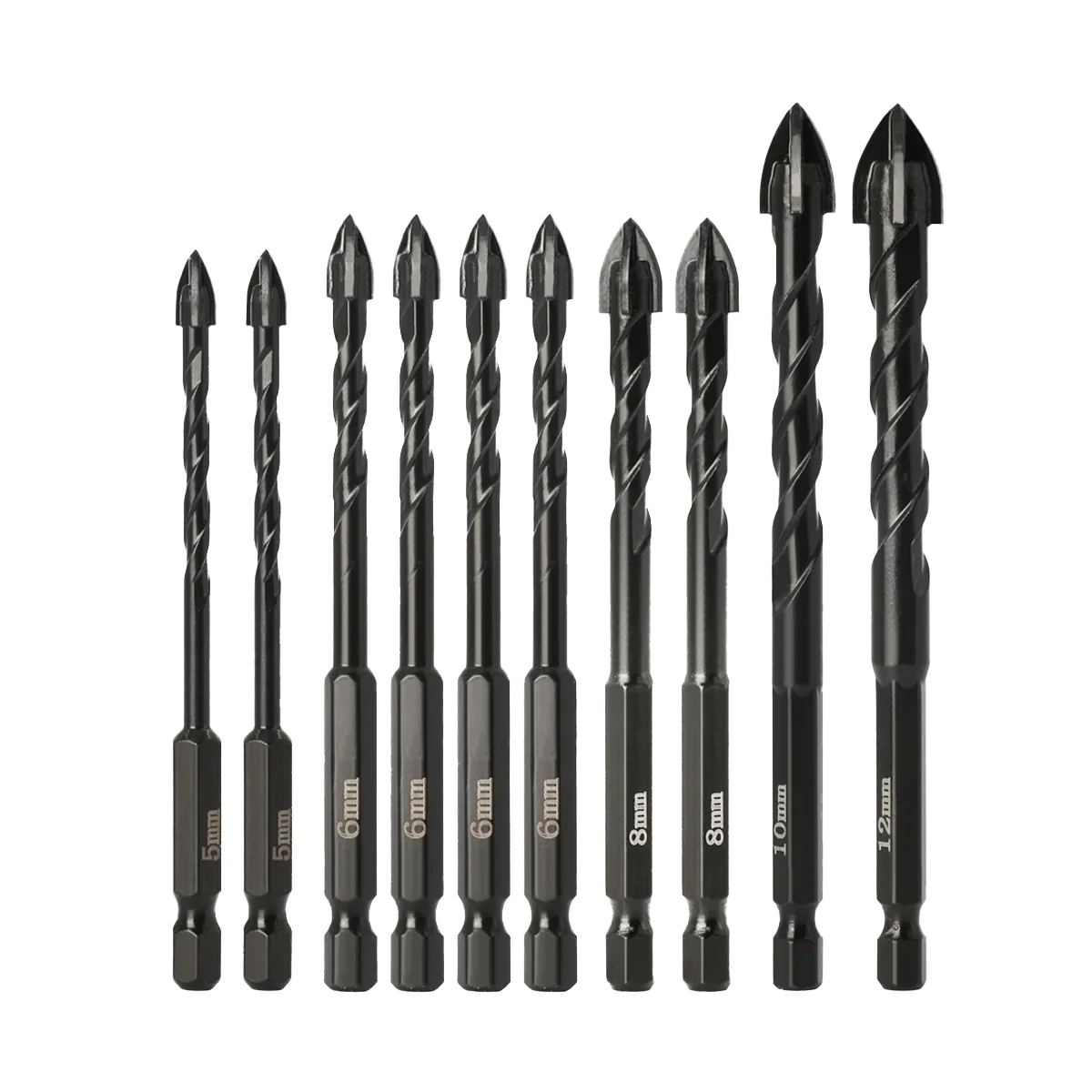 Multifunctional Ceramic Tile Drill Bit Black Hexagonal Handle Screw Triangular Drill 10PC Set Hexagonal Handle