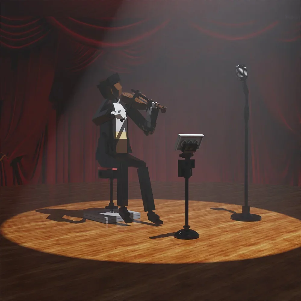 MOC ตัวอักษร Action Player นักไวโอลิน Cellist นักเปียโน Band Building Blocks ชุดอิฐ Trumpeter ของเล่นเด็กของขวัญวันเกิด
