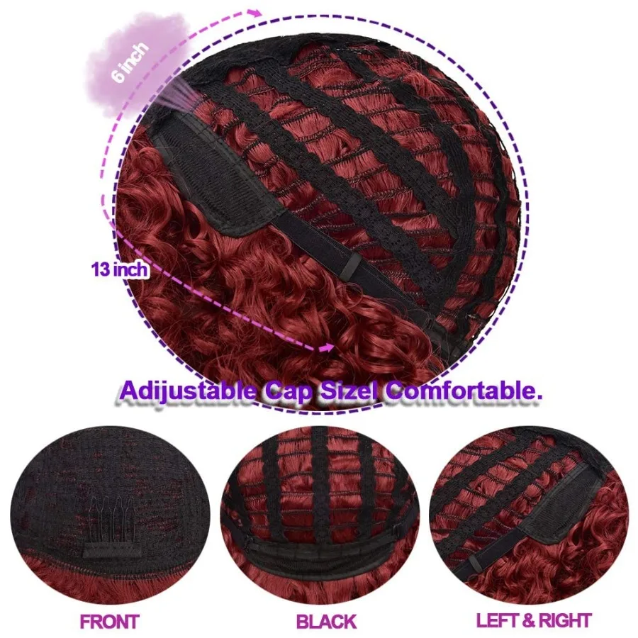 YEAME شعر مستعار أفرو مجعد للنساء شعر مستعار أفرو مجعد مع الانفجارات في اللون العنابي الاصطناعية تأثيري الباروكات مثالية لمرحلة الأداء