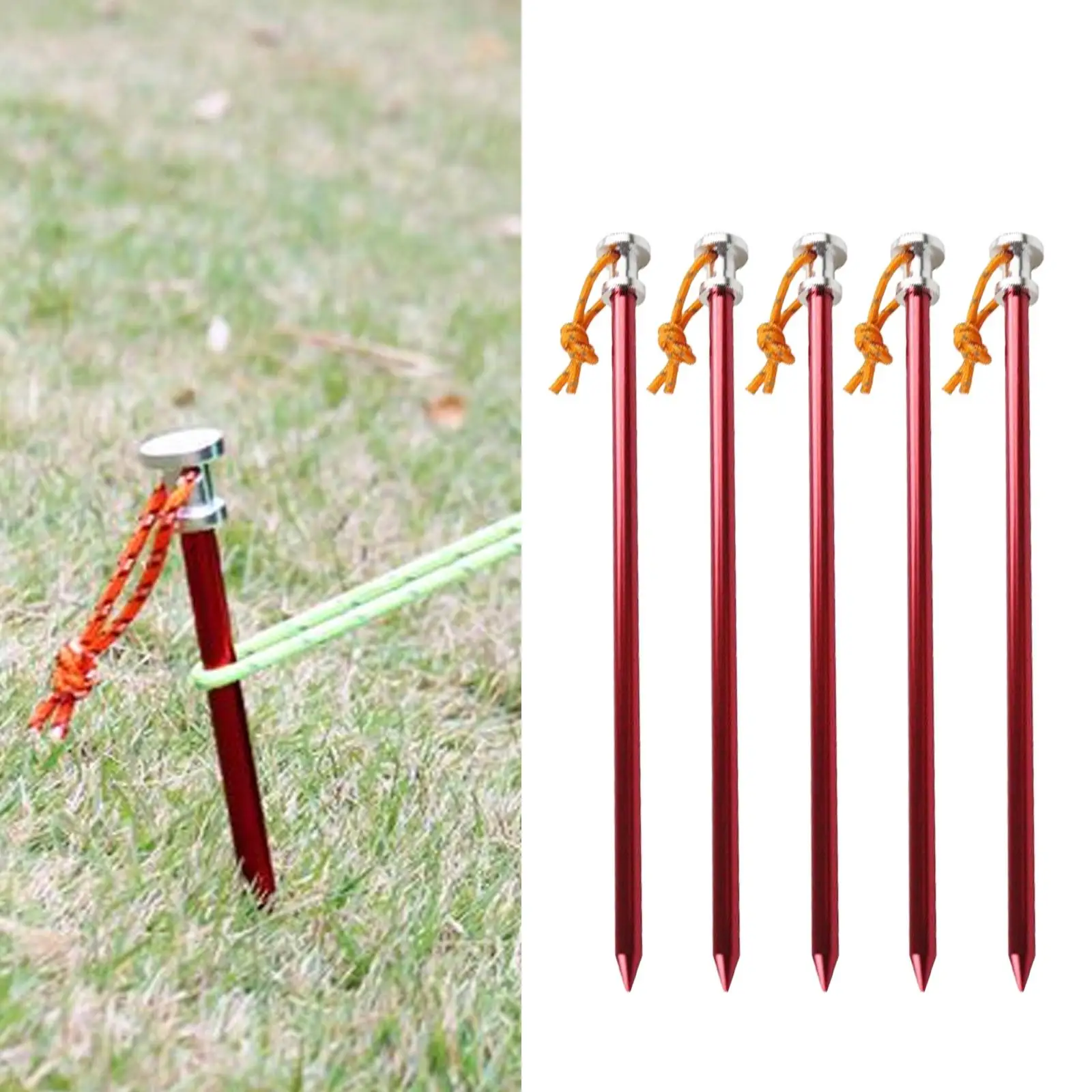 5 Pieces Tent Stakes with Strap Tent Nails Metal Pegs Ground Nails Ground Anchors for Tent Tarp Canopies Picnic Trip Garden