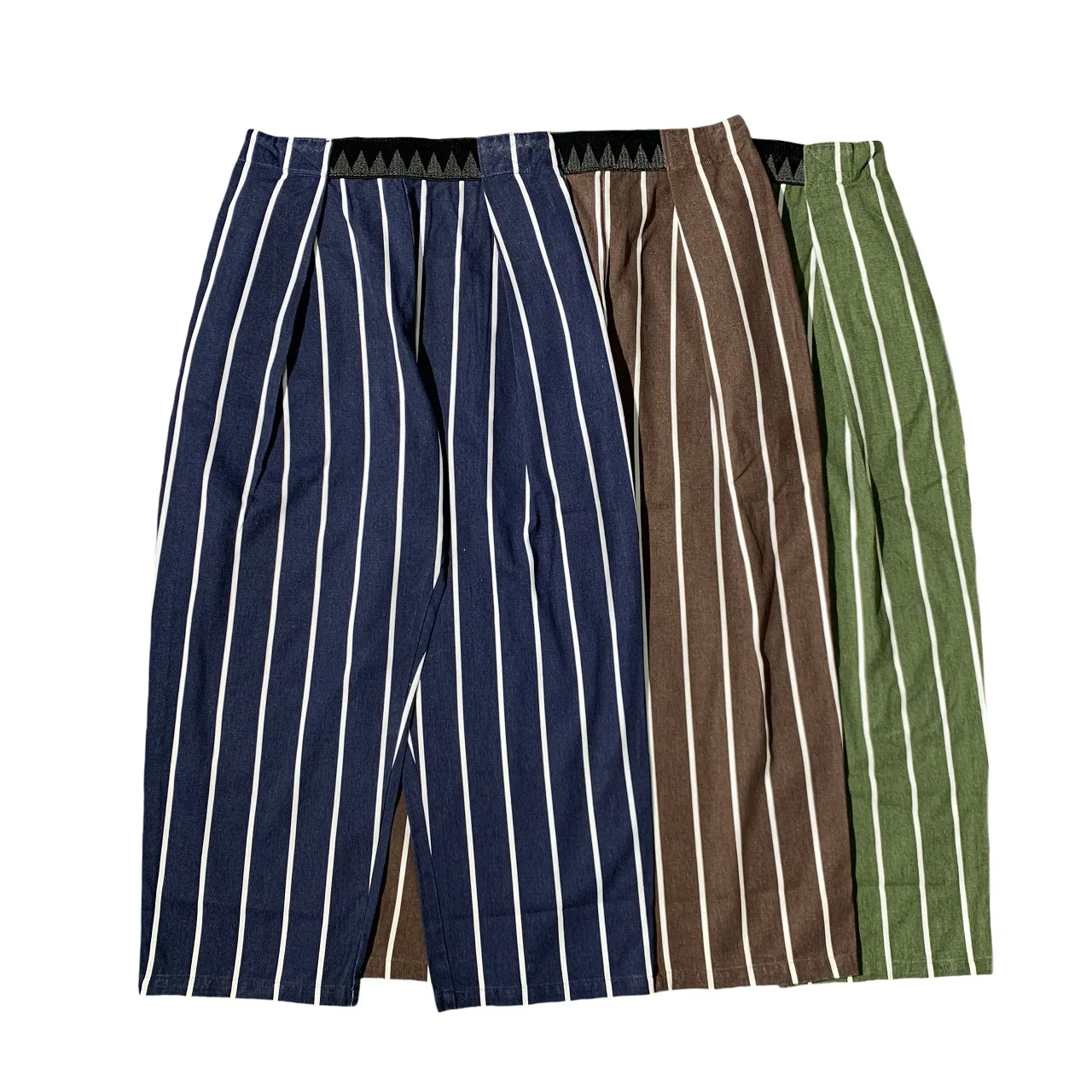 

Top Quality Kapital Japan New Striped Casual Velcro Elastic Nine-Point Wide Leg Pants