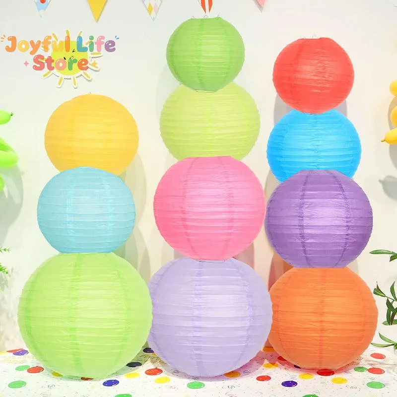 Hot 1/3Pcs Colorful Round Paper Lanterns Foldable Hanging Paper Lamp Retro Chinese Paper Lanterns For Festival Party Home Decor