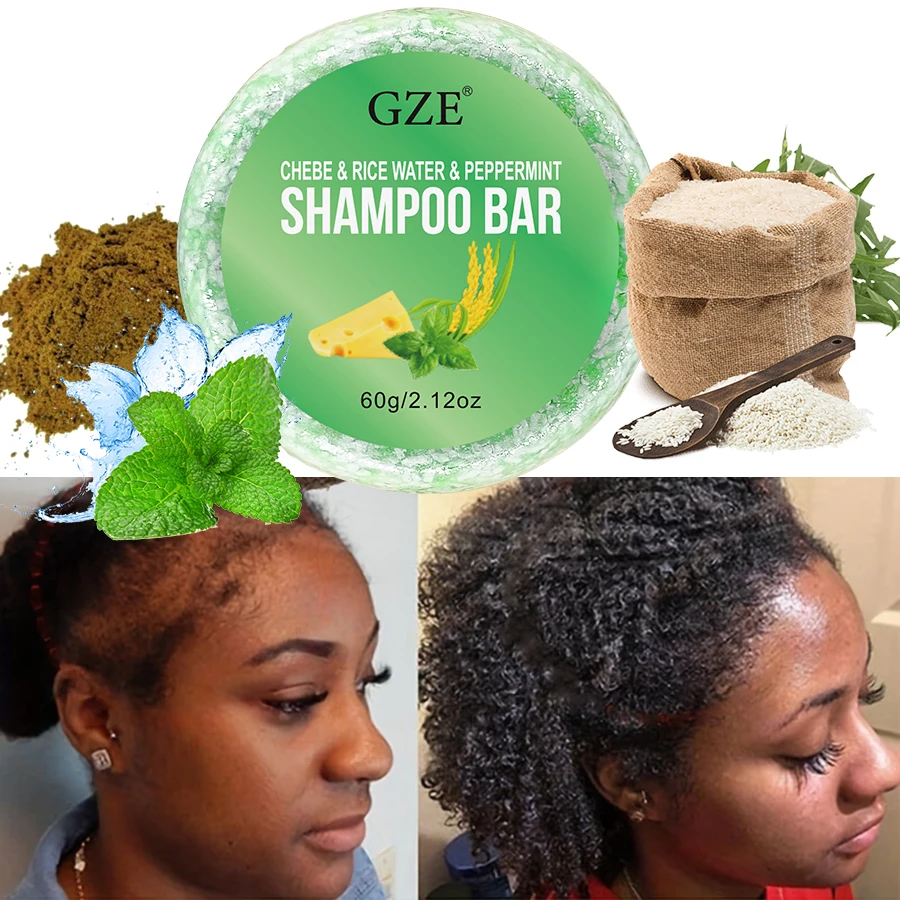 GZE Chebe & Rice Water & PEPPERMINT Shampoo Bar Soap for Hair Thickens & Strengthens - Helps Dry Curly & 4c Hair Moisturizing