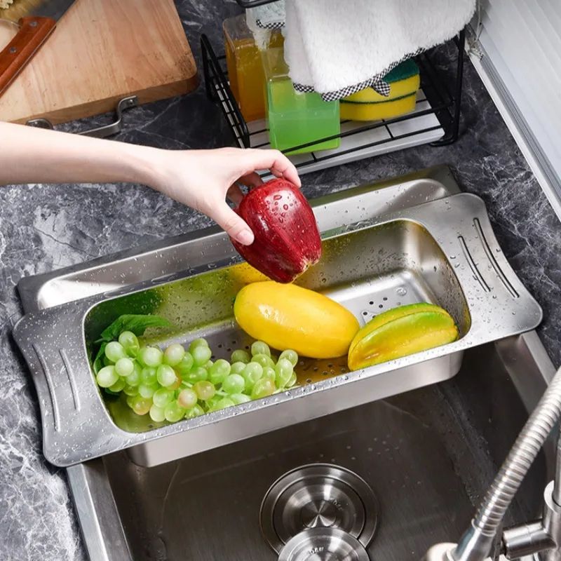 

Stainless Steel Draining Rack Multifunctional Kitchen Sink Strainer Baskets Vegetable Fruit Bowl Storage Basket Household Tools