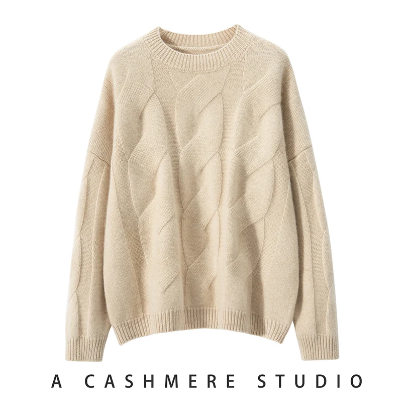 Autumn Winter 100% Cashmere Sweater O-Neck Women\'s High Quality Solid Pullover Female Loose Large Size Thickened Knitted Jumper