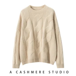 Autumn Winter 100% Cashmere Sweater O-Neck Women's High Quality Solid Pullover Female Loose Large Size Thickened Knitted Jumper