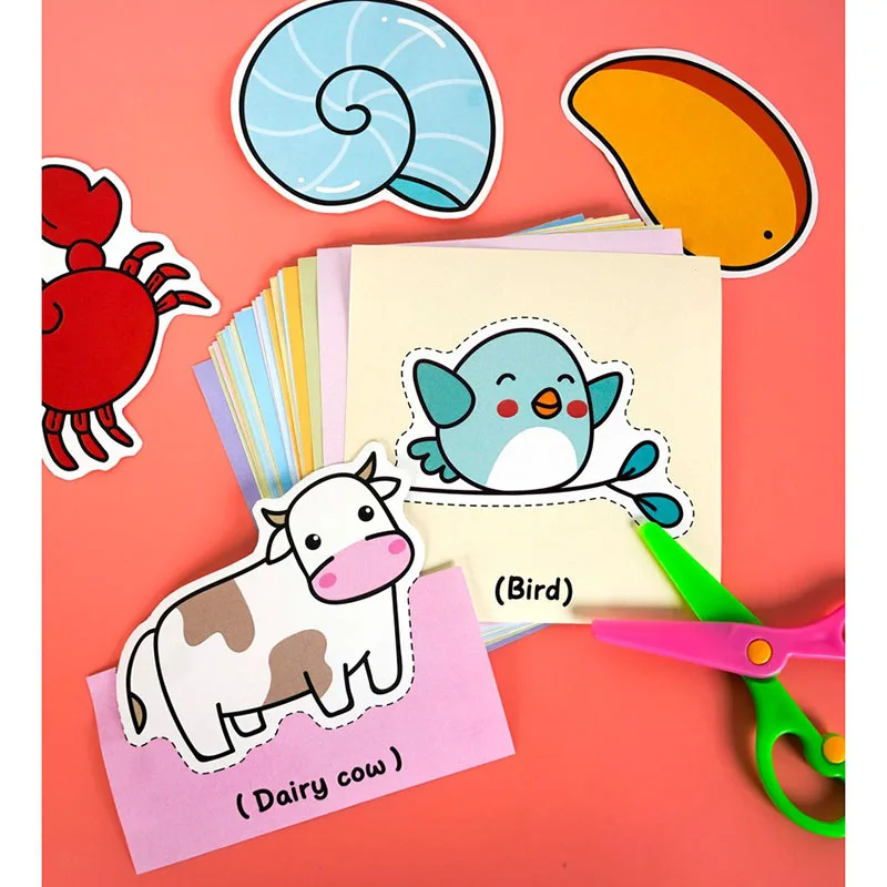 Zestaw do wycinania papieru dla dzieci Zabawne kolorowe kreskówki DIY Ręcznie robione materiały Przedszkole Wczesna edukacja Ręcznie robione zabawki do wycinania papieru