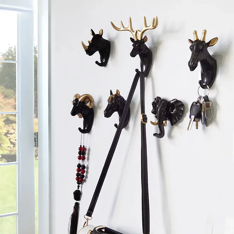 Creative Animal Shape Hooks Vintage Deer Head Animal Hanging Clothes Clothes Hat Scarf Key Antler Clothes Rack Wall Decoration