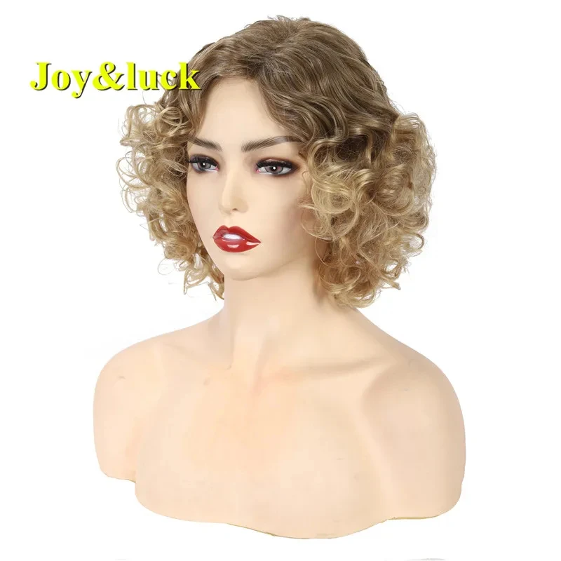 Short Curly Synthetic Wigs Brown Ombre Blonde Wigs For Women Fashion Daily Female Hair