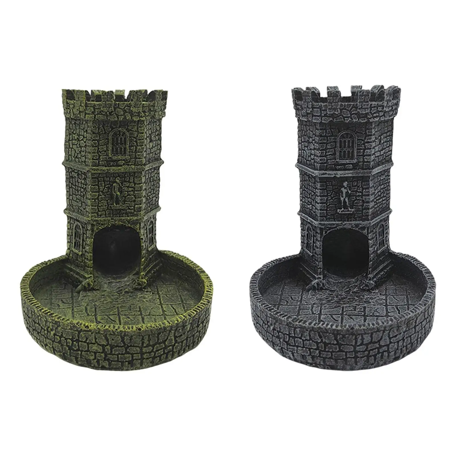 Torre de dados de castelo com bandeja, escultura em parede, bandeja de rolamento, decoração de mesa, resina, aleatória, jogo de roleplaying para presente