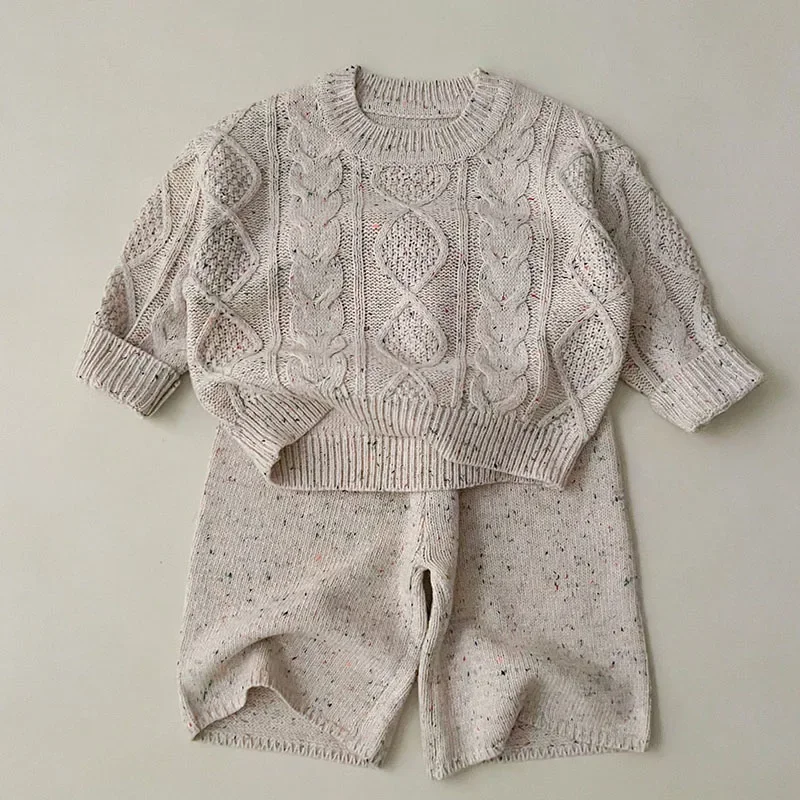 2024 New Autumn 1-6Yrs Children Knitted Clothes Suit Baby Boys Girls Knitted Clothing Set Long Sleeved Pullover Sweater+Pants