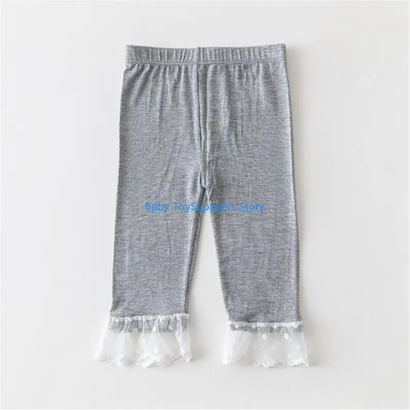 

R1WF Stretchy Tights Leggings Casual Cropped Leggings for Little Girl Age 1-10 Years Pants Pants with Lace Trim