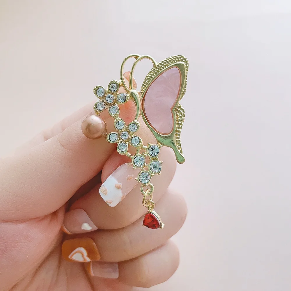 Lovely Twin Butterfly Brooch For Women Pearl Rhinestone Trendy Animal Jewelry Coat Dress Lapel Pins Wedding Party Gifts