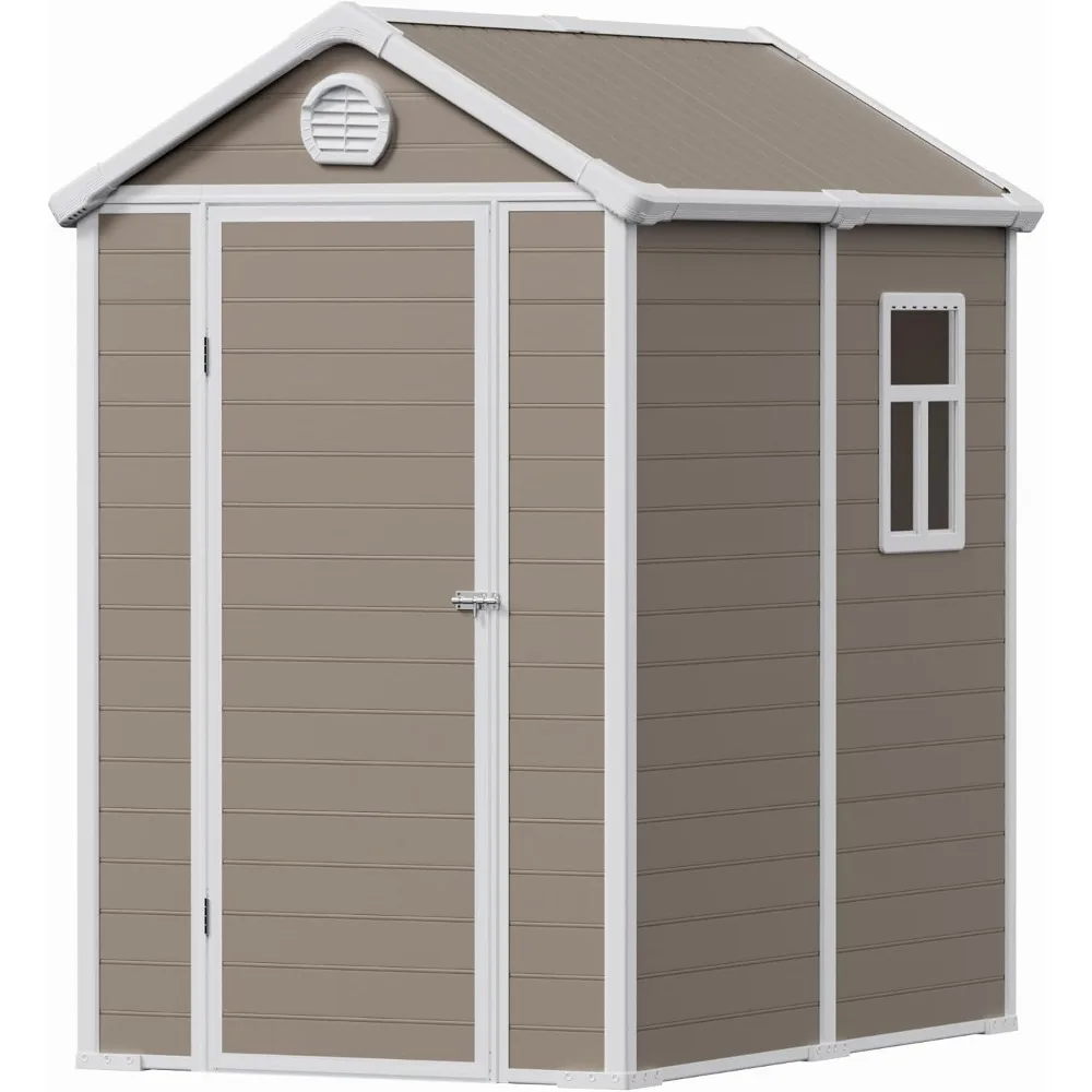 

6x4.5 FT Plastic Sheds & Outdoor Storage, UV Resistant Storage Sheds Outdoor with Floor and Window, All-Weather Garden Resin Too