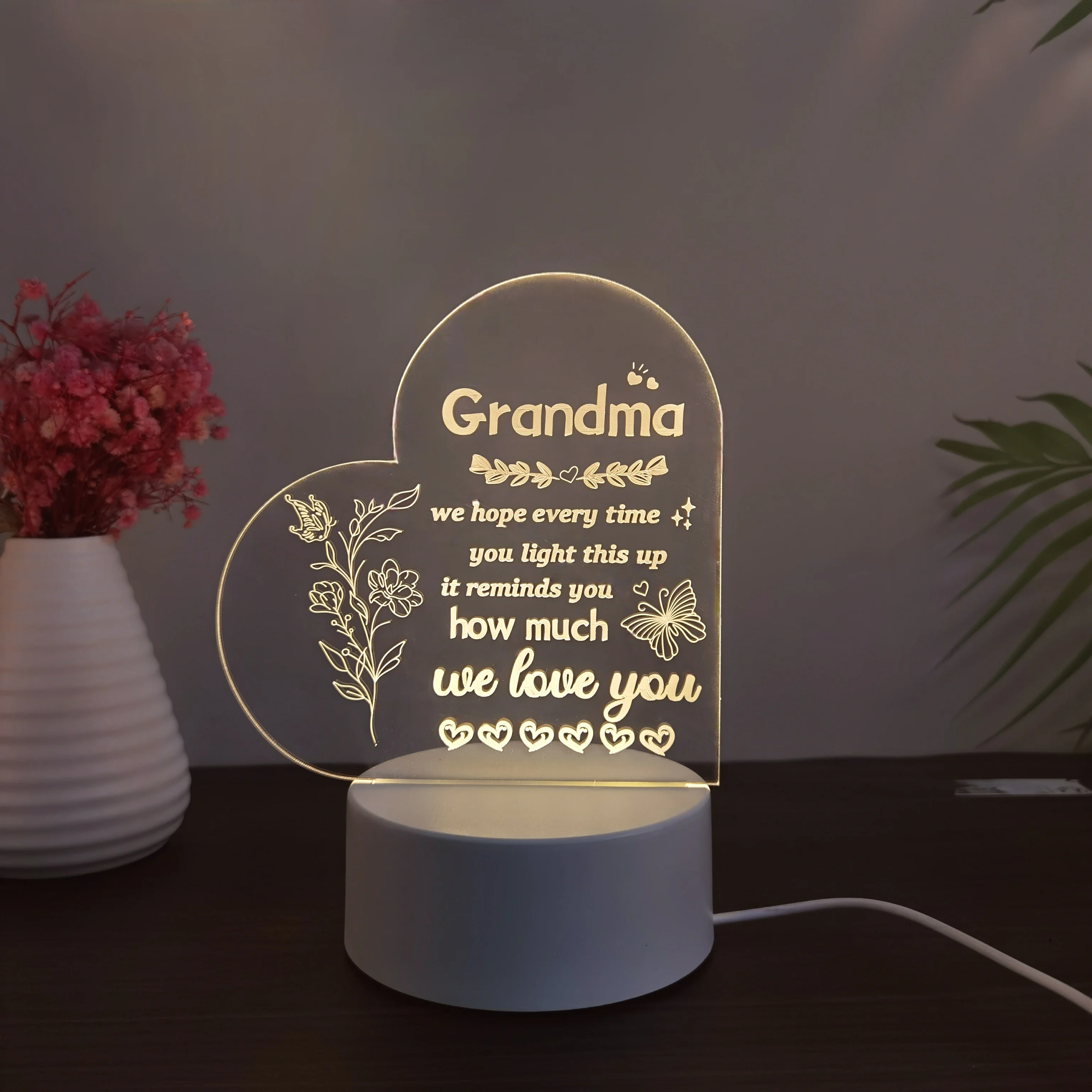 1pcs Mother\'s Day 3D nightlight, USB festive atmosphere decorative light, gift table light for grandmother.