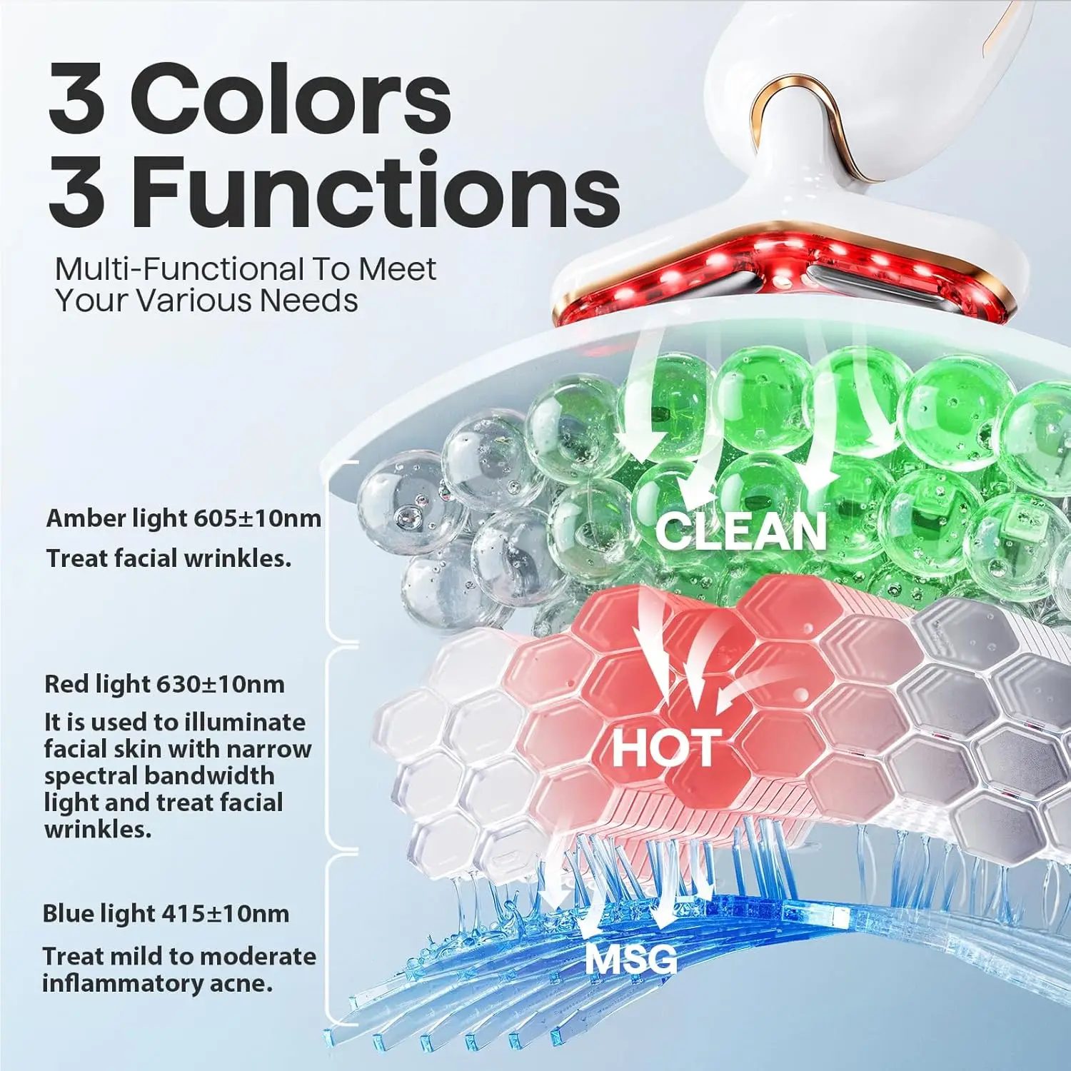 العلاج بالضوء الأحمر للوجه، أداة تدليك الوجه ذات 3 أوضاع مع اهتزاز تسخين للعناية بالبشرة، مدلك الوجه المخفض للتجاعيد إلى S #4