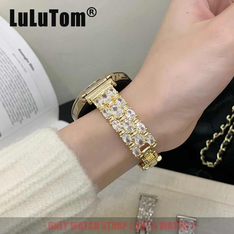 Pulseira de Luxo para Mulher com Zircónias para Samsung Galaxy Watch 8 Ultra 2 7 6 5 4 Classic e Huawei 11 10 9 8 GT 5 4 3 Pro (41mm/46mm) – Tamanhos 