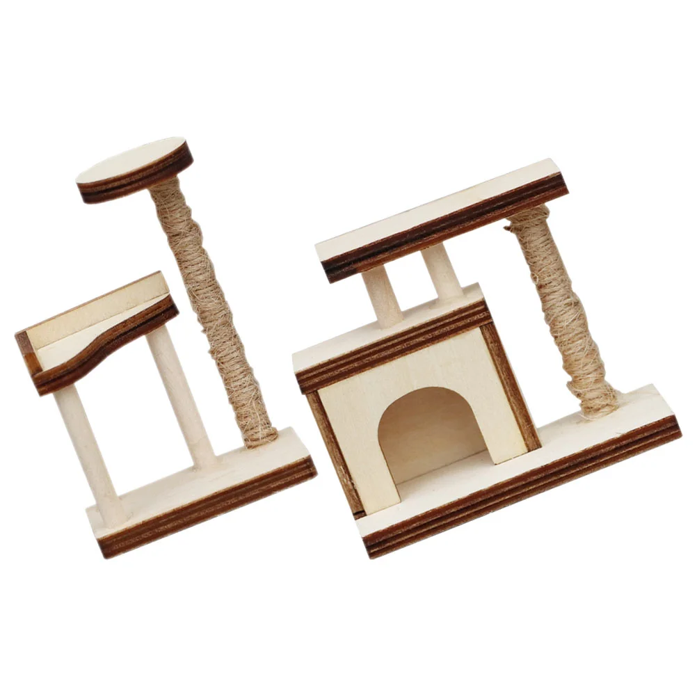 2 peças cama de gatos 1:12 casa de bonecas mini móveis simples estrutura de escalada em branco (tipo + b) 2 peças modelo de torre de adorno cáqui