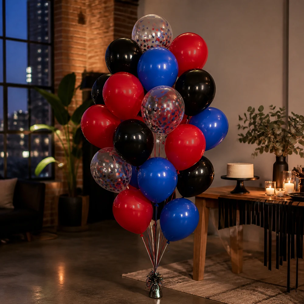 30Pcs Red Blue Black Latex Balloons Set Clear Confetti Balloons Superhero Theme Birthday Party Photo Props Decoration Supplies - view 3