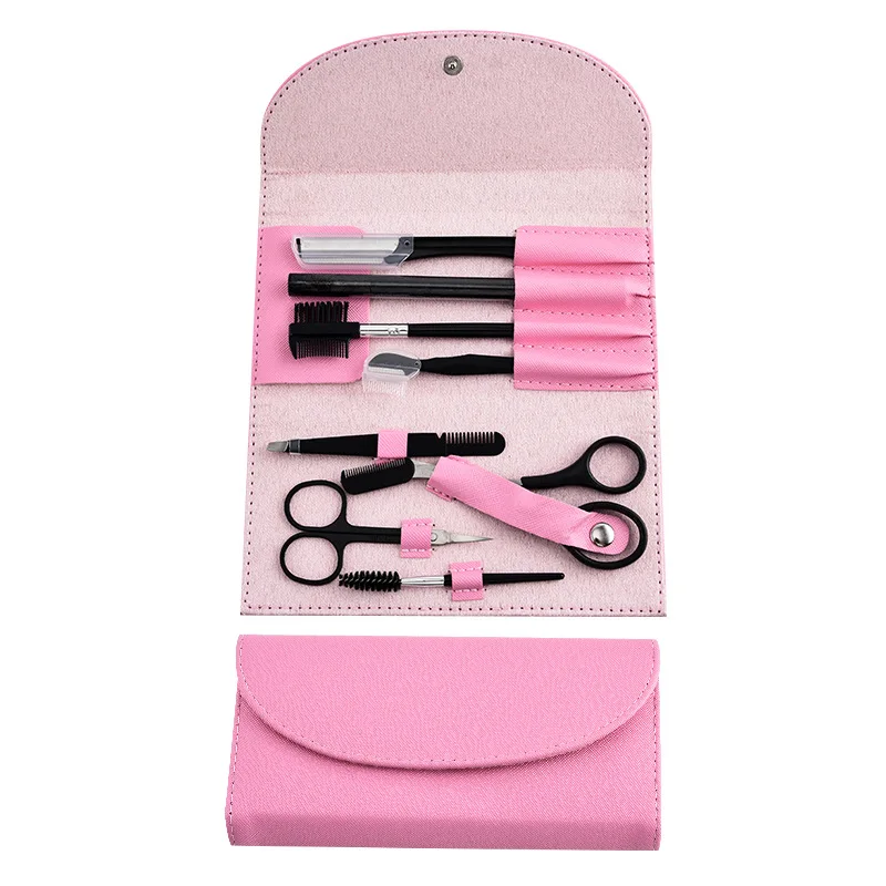 Kit de toilettage des sourcils 8 pièces avec façonneur de sourcils, crayon à sourcils et pince à épiler pour femmes et hommes, ensemble complet