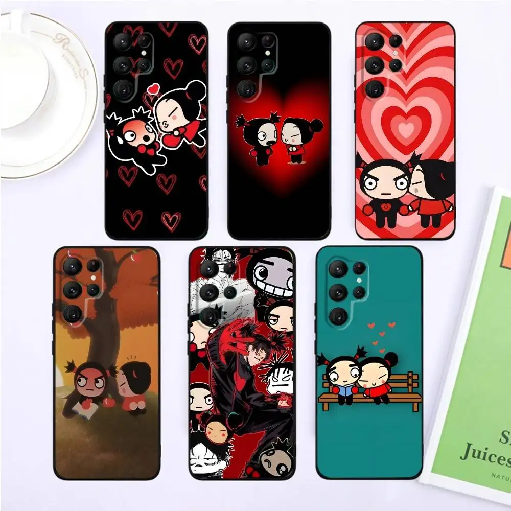 

Pucca Cute Love Phone Case For Samsung S25,S24,S23,22,21,Ultra,Pro,S10,S30Plus,20lite Black Cover
