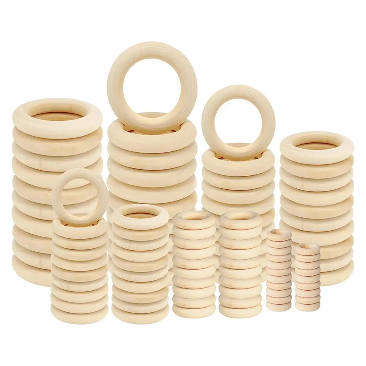 ABCD 100 PCS Unfinished Natural Wooden Rings for Crafts,Wood Rings for DIY,Pendant Connectors,Jewelry Making,Macrame Supplies