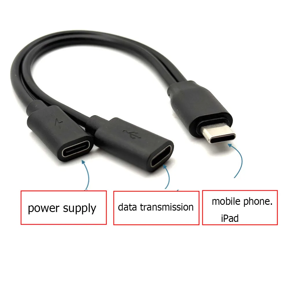 USB C-type Male to Dual 2 USB C-type Female Splitter Y Charging Connector Cable for Charging and Data Transmission