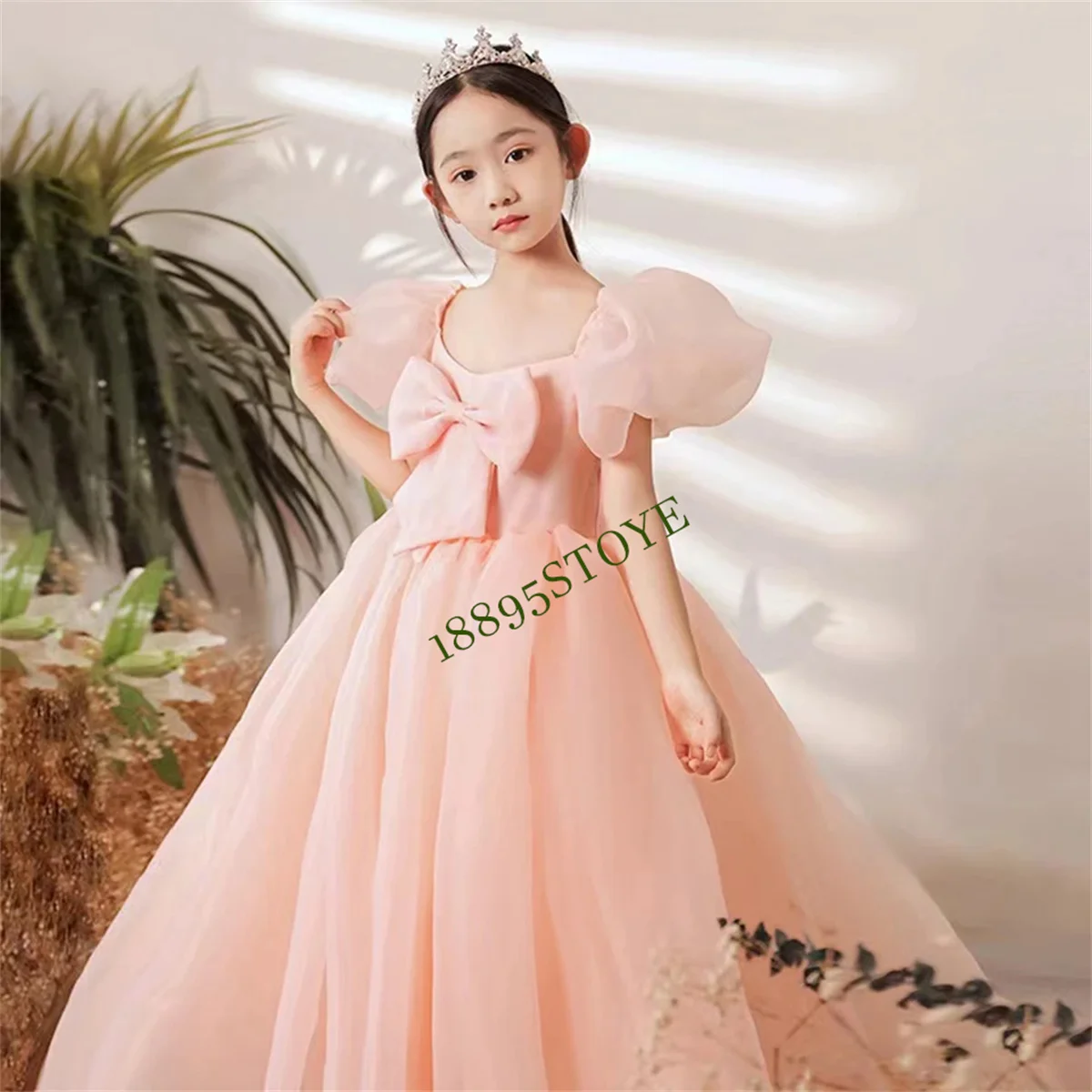 Lovely Pink Short Puff Sleeves Flower Girl Dresses For Wedding 2023 Formal Pageant Birthday Party First Communion Gowns For Kids