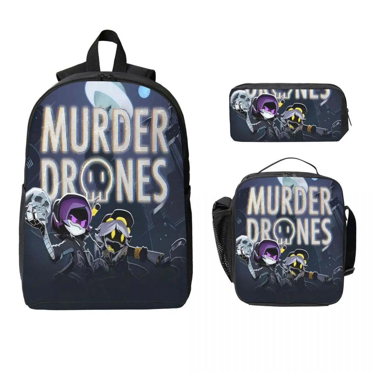 

3Pcs Murder Drones Backpack Set for Kids Cool Uzi Doorman Pen Bags Bookbag Sets with Lunch Box For School Students Knapsack