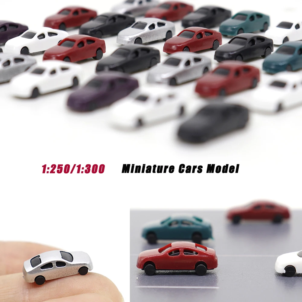 10pcs 1:250 1:300 Miniature Cars ABS Plastic Vehicle Painted Toys Architecture Building Materials Scene Decoration for Diorama