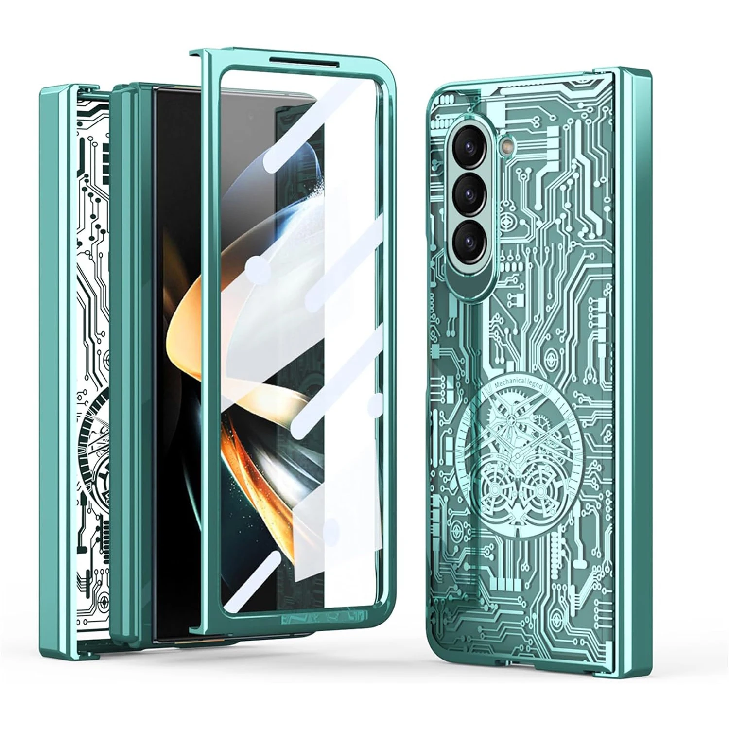 Designed for Samsung Galaxy Z Fold 5 Case with Hinge Protection, Ultra-Thin Mechanical Style Pattern Not-Yellowing Transparent