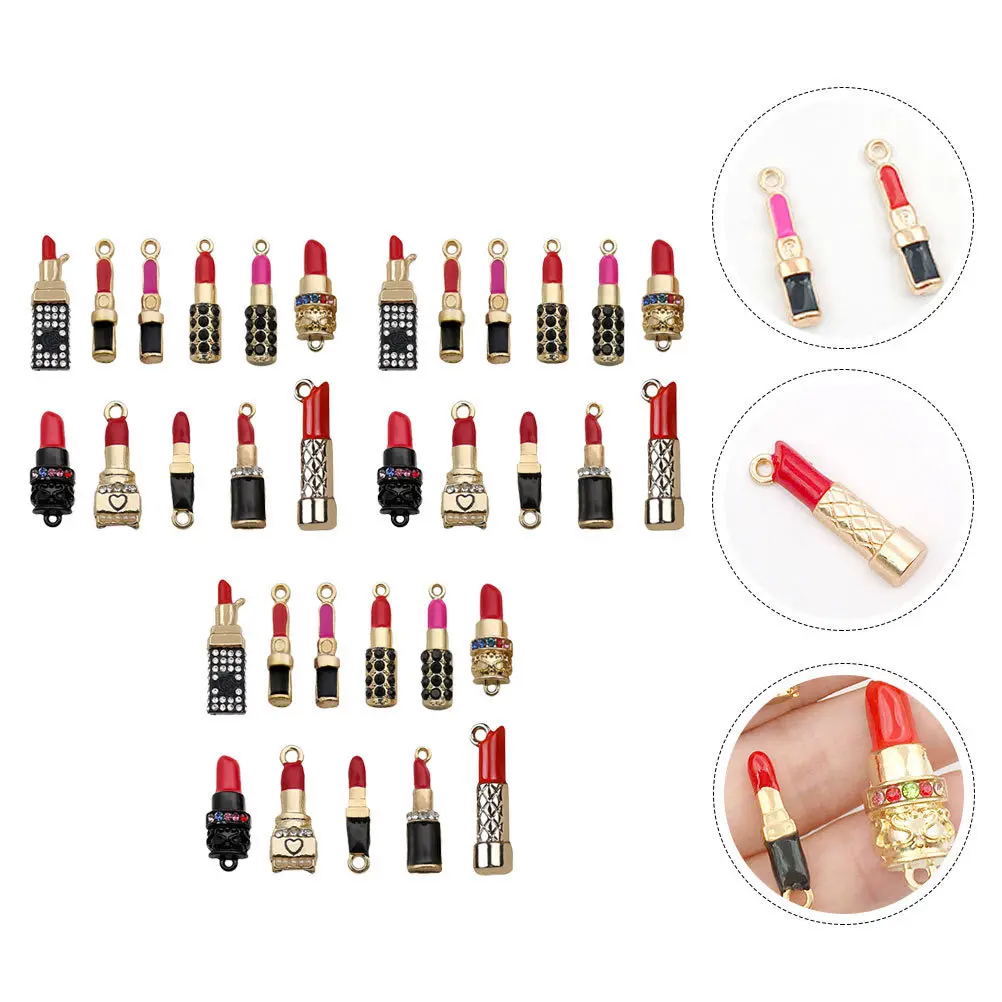 

33Pcs Lipstick Charm Alloy Pendants Stylish DIY Jewelry Accessories for Earrings Bracelets Necklaces Key Rings