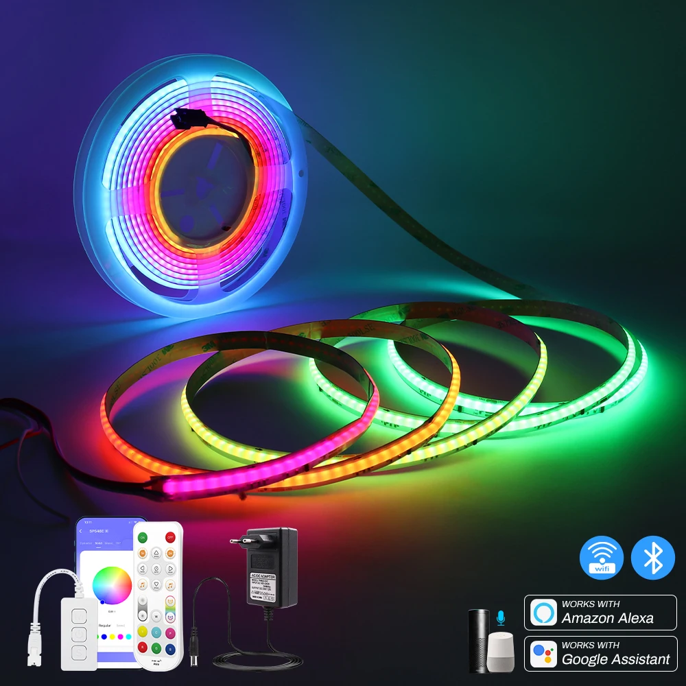 

RGB+3000K Addressable LED Strip 784LEDs RGBW COB LED Tape Dream Color Running Light WS2811 RGBIC APP Remote Alexa Voice Control