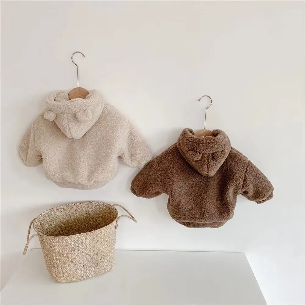 

Cute Bear Style Hooded Plush Coat Thickened Lamb Fleece Warm Infant Coat