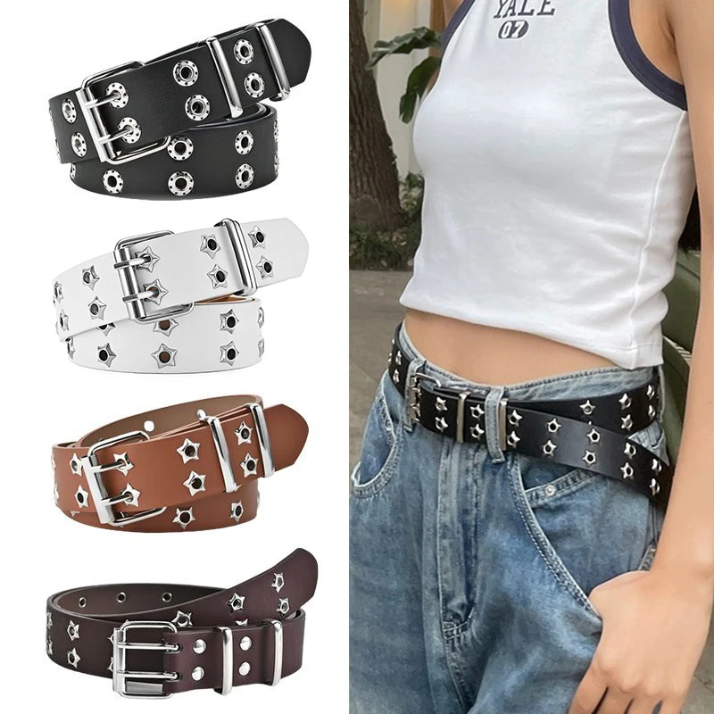 

New Punk Style Chain Belt Adjustable Hollow Star Double Waistband Buckle Metal Buckle Belt for Women Jeans Waistband for Women