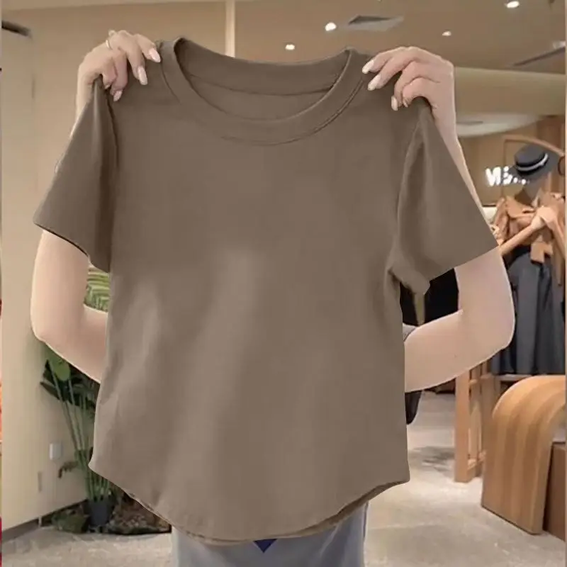 Women's Crop Top Heather Grey Short Sleeve Crewneck T Shirt Y2K Streetwear Summer Basic Tee Wom... product image