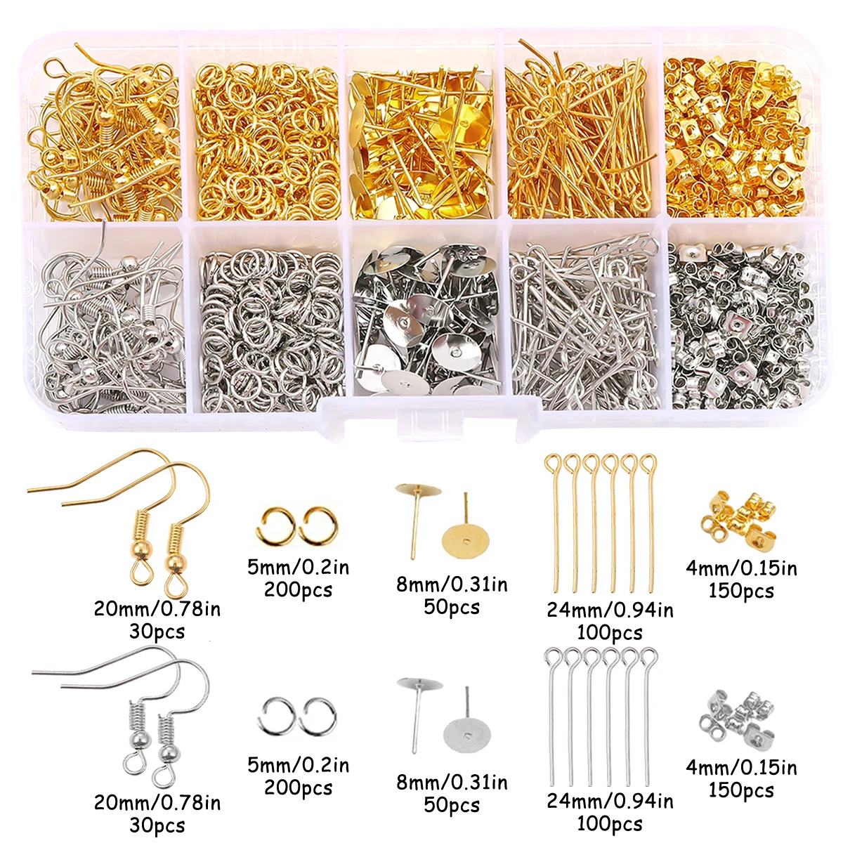 1 Set 10 Grid Box Ear Hook Single Loop 9-shaped Needle Ear Plug Set Handmade DIY Making Jewelry Earring Accessories Materials