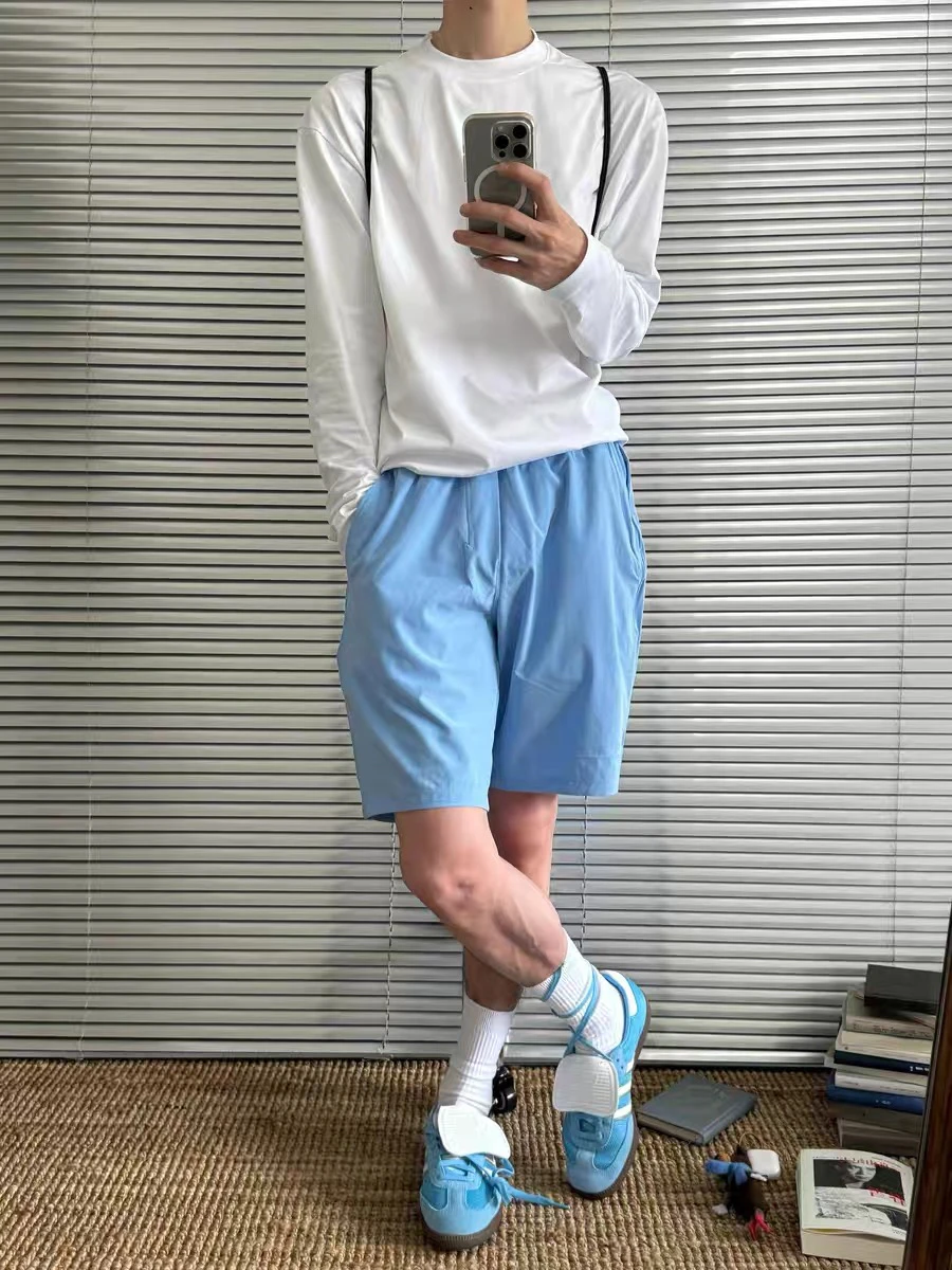 

Летние темно-синие мужские брюки Qui Dry с пятью точками Dopane, повседневные свободные нейлоновые пляжные орты под колено, прямые ноги, эластичная талия