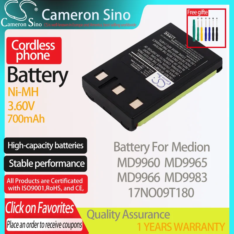 CameronSino Battery for Medion MD9960 MD9965 MD9966 MD9983 fits MD9983 17NO09T180 Cordless phone Battery,Landline battery 700mAh