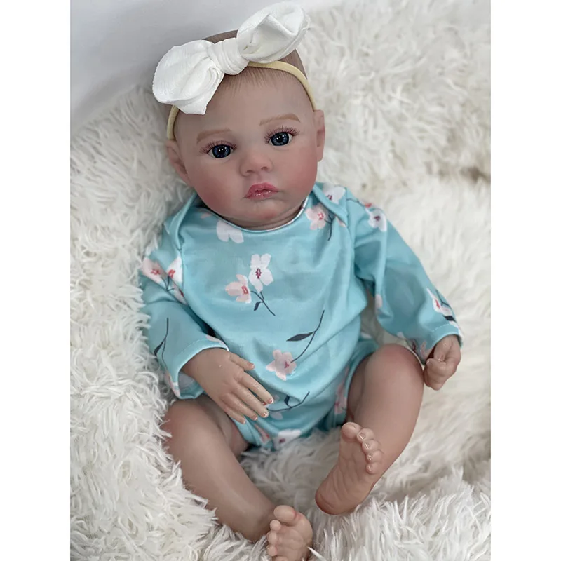 48cm Blue eyes Meadow Realisitc Full Vinyl Body Reborn Baby Girls Dolls with Hand-Drawing Hair