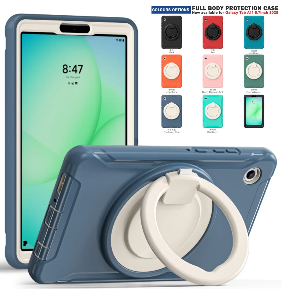 

Сверхмощный защитный чехол для Samsung Galaxy Tab A11 8,7 дюйма SM-X130 SM-X135 2025 8,7 дюйма, чехол-подставка с 360 ° Вращающаяся подставка