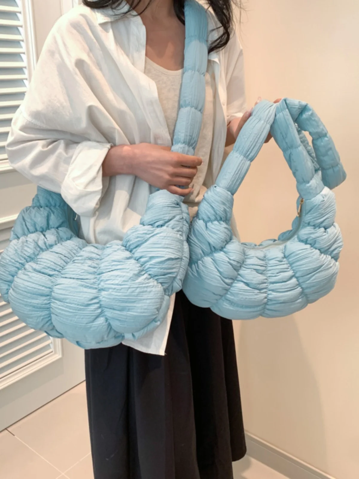 

Cloud ape Large Capaci Handbag Dumpling Bag Commuter oulder Crossbody Bag Trendy Folded Cow Horn Bag Daily Use Nylon Ma...