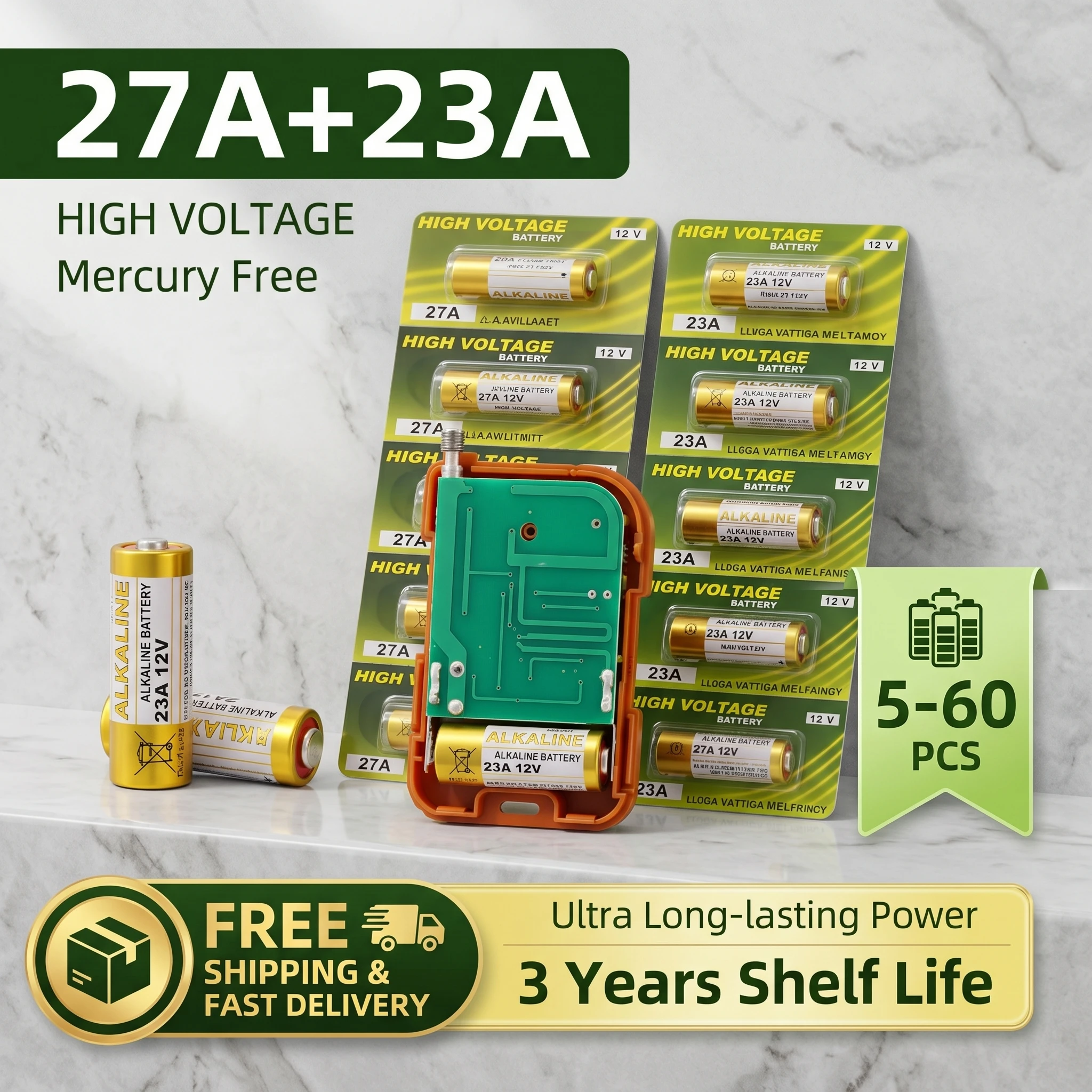 

12V Alkaline Battery 23A 27A L1028 E23A MN21 for Doorbell Remote Control Toy, Long Lasting 12 Volt Battery Set 5-60PCS