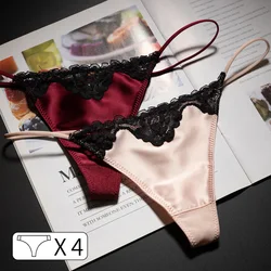 4Pcs High Quality Lace Girls G String Sexy Panties Women Underwear Briefs Thong Seamless Underpants Lingerie Intimates