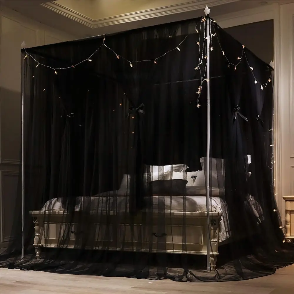 Dossel de cama princesa de camada dupla com mosquiteiro para meninas e adultos - preto, tamanho duplo 47x78x82